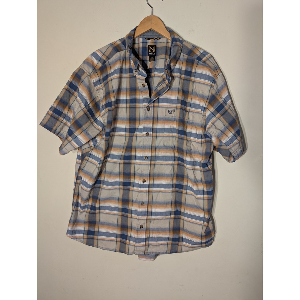 Noble Outfitters Men's Plaid Short Sleeve Button Down Shirt‎ XXL Blue Orange Tan